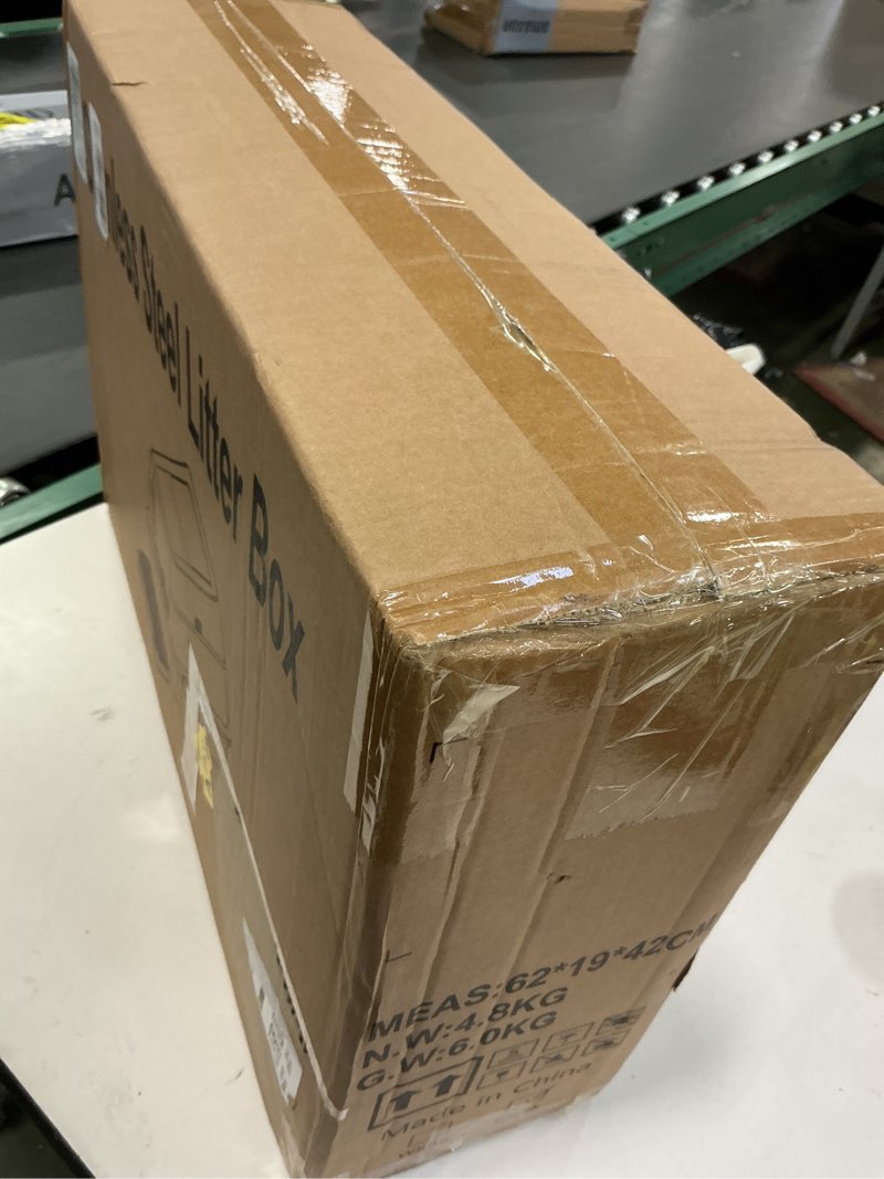 Condition photo showing New/Like New for Stainless Steel Litter Box with Lid,Front Entry Top Exit Kitty LitterBox,Extra Large Enclosed Metal Cat Box with Litter Scoop & Litter Mat-Black