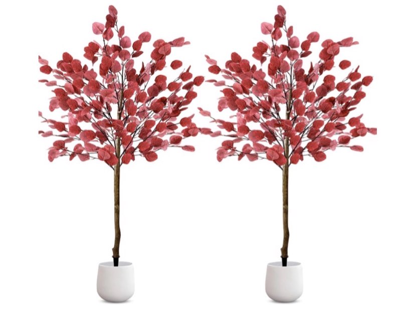 Lunmon 2 Pack Eucalyptus Artificial Tree, 4ft Faux Fall Tree with Spike, Christmas Decorations for H