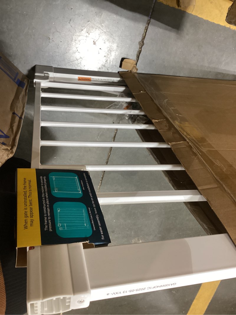 Condition photo showing As Is for safety 1st easy install walk thru baby gate for doorway with door, dog gates, fits 29"-38", easy install 28" tall, white 1-pack 29" to 38" wide x 28" tall white