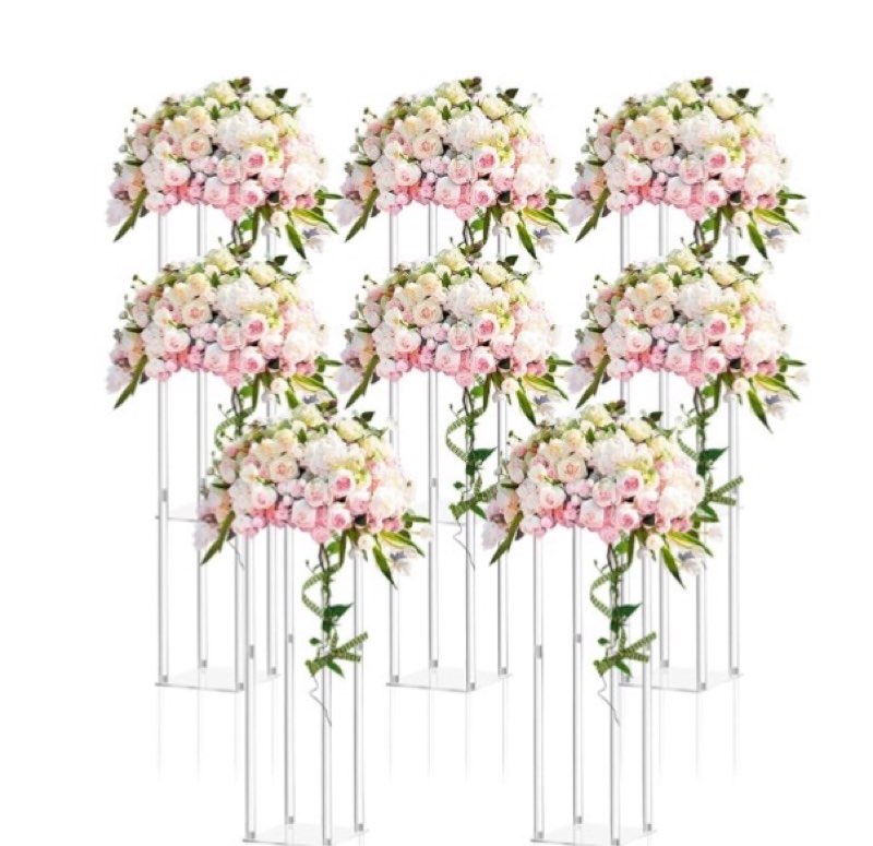 Geetery 8 Pieces Tall Acrylic Vase Wedding Centerpieces Clear Flower Stand Column Geometric Floral V