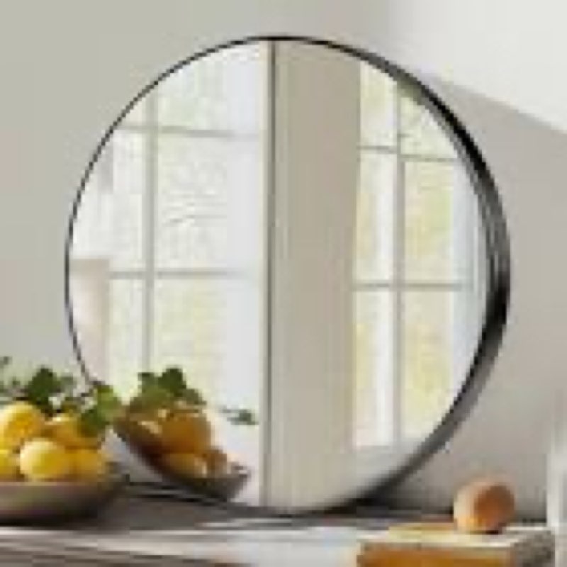 Black 24 in W x 24 in. H Round Metal Framed Wall Mirror