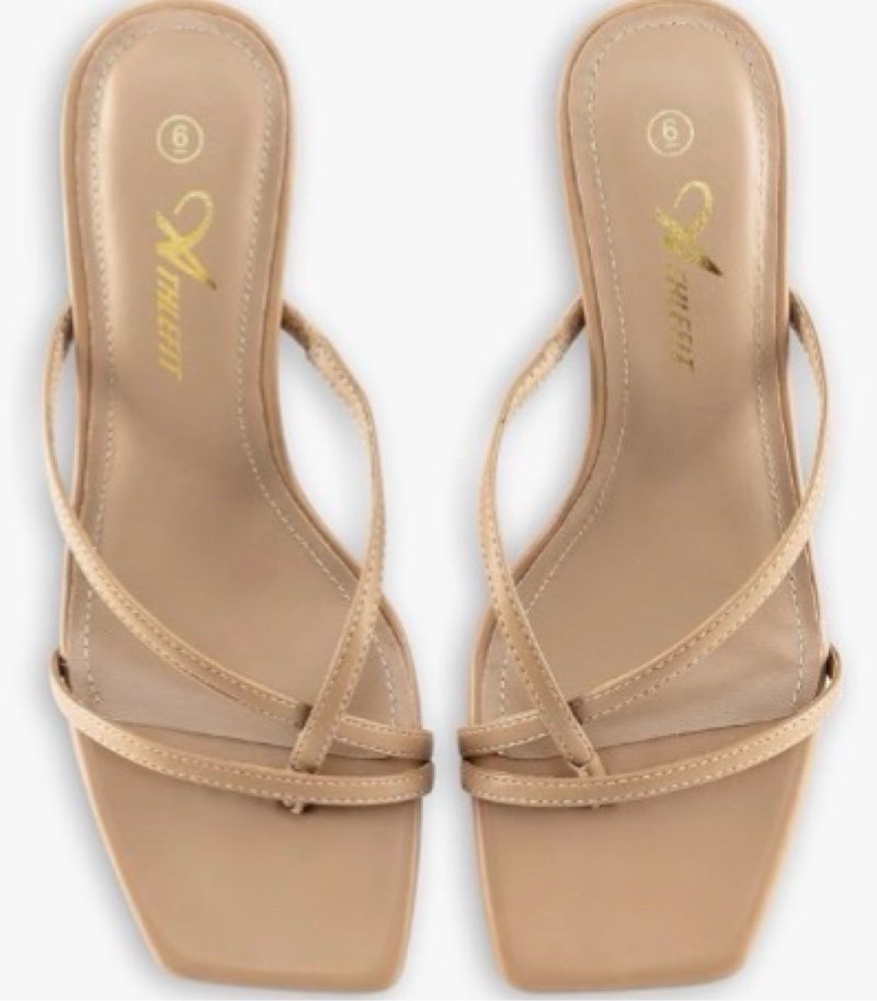 Athlefit Women's Strappy Kitten Heels Flip Flops Square Open Toe Low Heels Fashion Party Dress Thong Heeled Sandals size 9