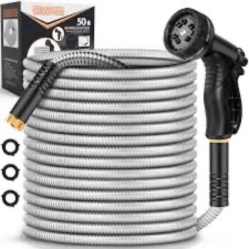 50Ft Metal Garden Hose durable stainless steel Water Hose, flexible, lightweight hose is resistant t