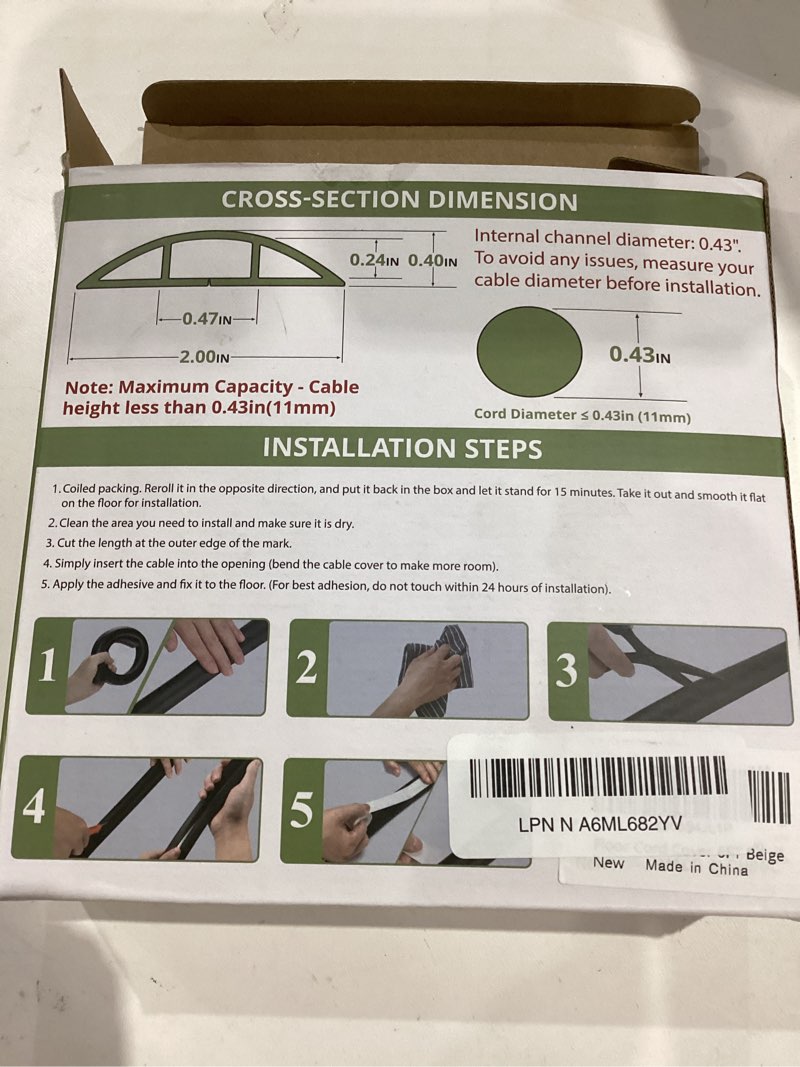 Condition photo showing Good Condition for Floor Cable Cover - 6FT Beige Extension Cord Cover, Single Cord Protector - Wire Cavity: 0.47" (W) x 0.24" (H) Beige Medium-6ft
