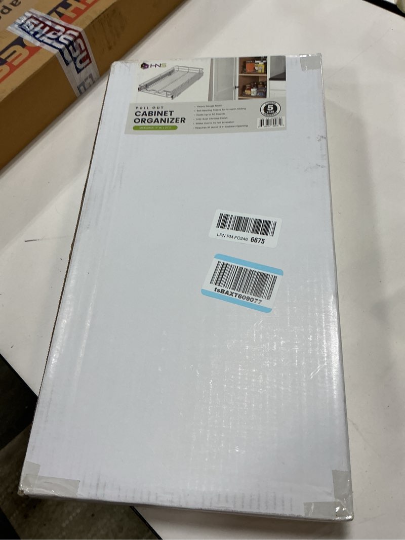 Condition photo showing New/Like New for HOLDN’ STORAGE Pull Out Cabinet Organizer, Heavy Duty Caddy w/Lifetime Limited Warranty -11”W x 21”D - Requires At Least 12-1/4” Cabinet Opening, Steel Metal Cabinet Drawers Slide Out, Chrome