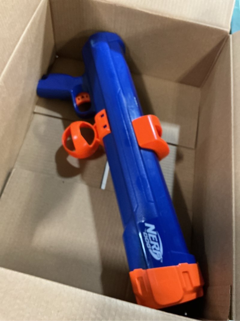 Condition photo showing As Is for Nerf Dog Tennis Ball Blaster Dog Toy 20 Inch Large Blaster with 4 Balls Dog
