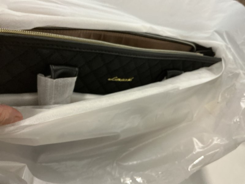 Condition photo showing Good Condition for ( color black)LOVEVOOK Laptop Bags for Women, 17 inch Waterproof Work Tote Bag with Clutch, Professional Teacher Computer Purse Lightweight Shoulder Bag Travel, Quilted Beige & Brown 17 inch Beige Brown