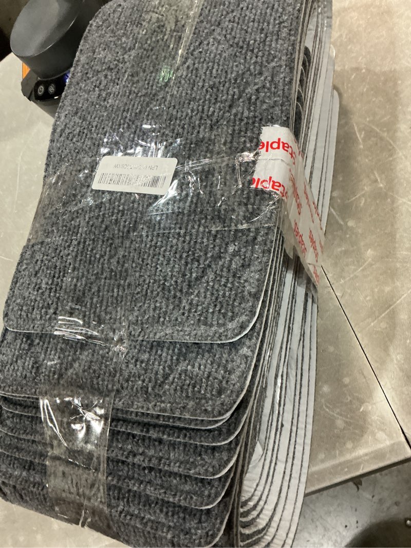 Condition photo showing Good Condition for stair treads for wooden steps indoor, 15 pack 8" x 30" non slip carpet stair treads with reusable adhesive for kids elders and dogs, surface polyester tpr backing stair rugs 8" x 30" dark grey-n 15