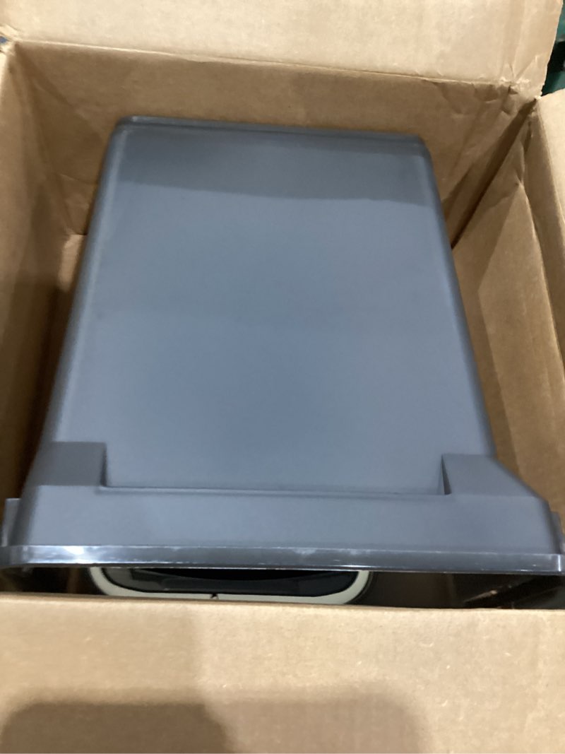 Condition photo showing As Is for iris usa dog food storage container, airtight lid, up to 13 pounds pet food storage, versatile pet food bin, treats, bpa free, smoke 13 lbs smoke