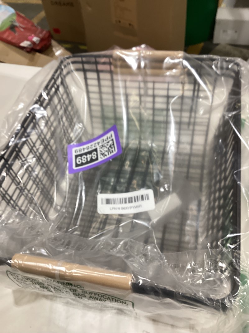 Condition photo showing New/Like New for LeleCAT Large black wire baskets with Wooden Handles for storage pantry, Storage Organizer Baskets, Household Refrigerator for Cabinets, Closets, Bedrooms, kitchen - Set of 3 Black New-Black3 Large
