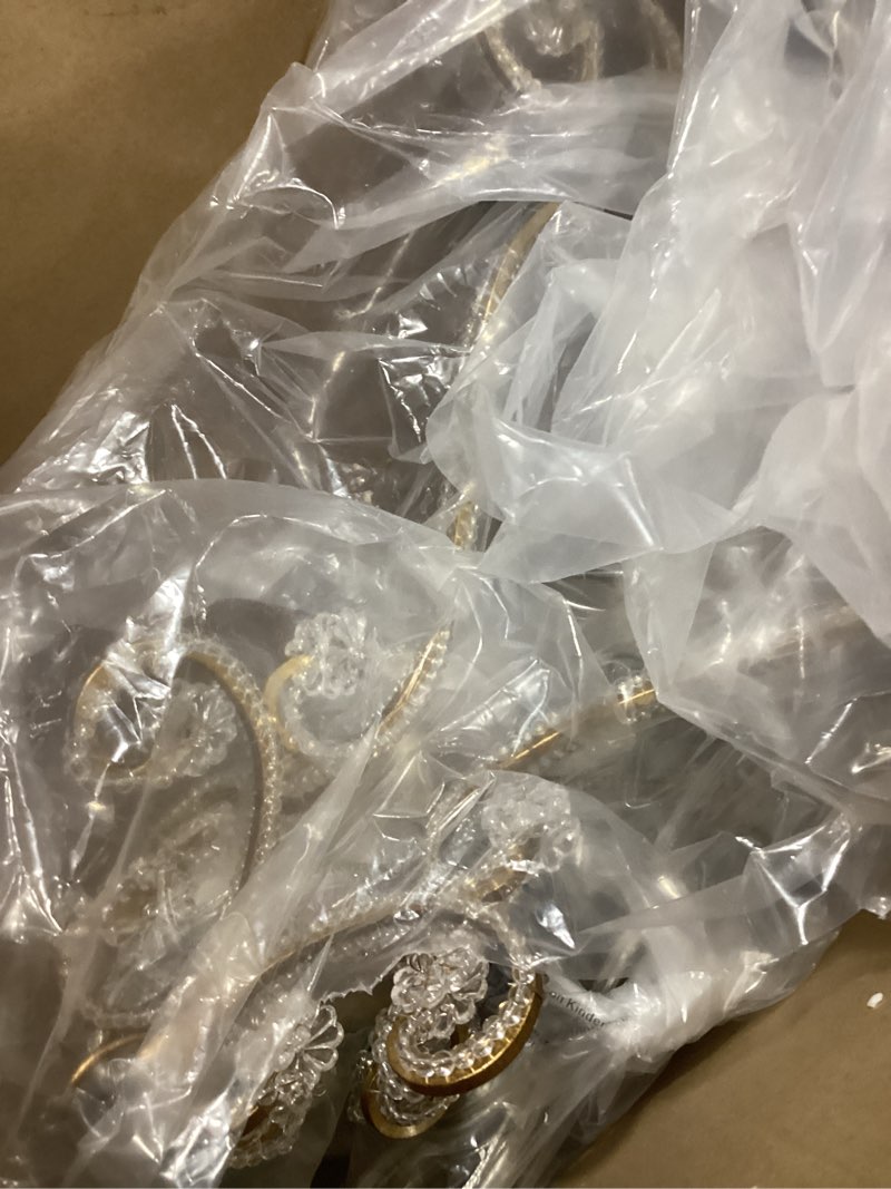 Condition photo showing Good Condition for 4-Light W14 in. French Country Chandelier Antique Gold Small Crystal Chandeliers for Dining Room Vintage Swag Lamp Candle Gothic Chandelier with Crystal Teardrop Beads for Bedroom Foyer