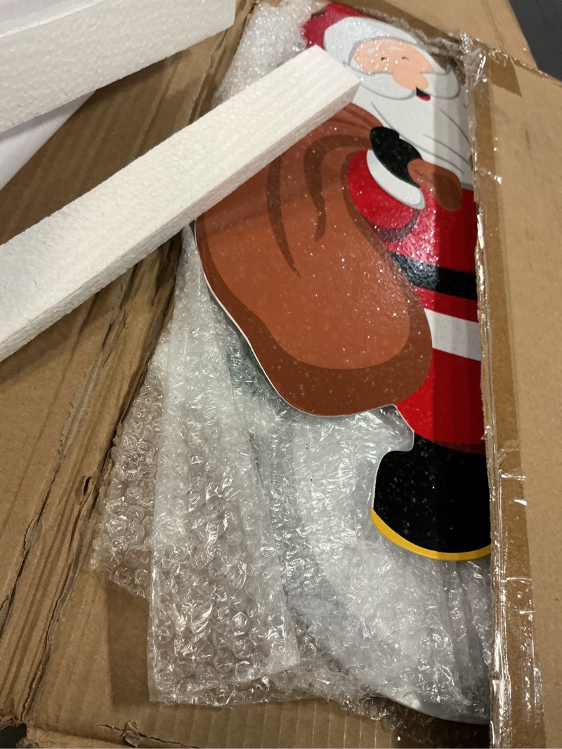 Condition photo showing As Is for Glitzhome Metal Santa, Snowman, Tree Yard Stake or Wall Decor, Set of 3