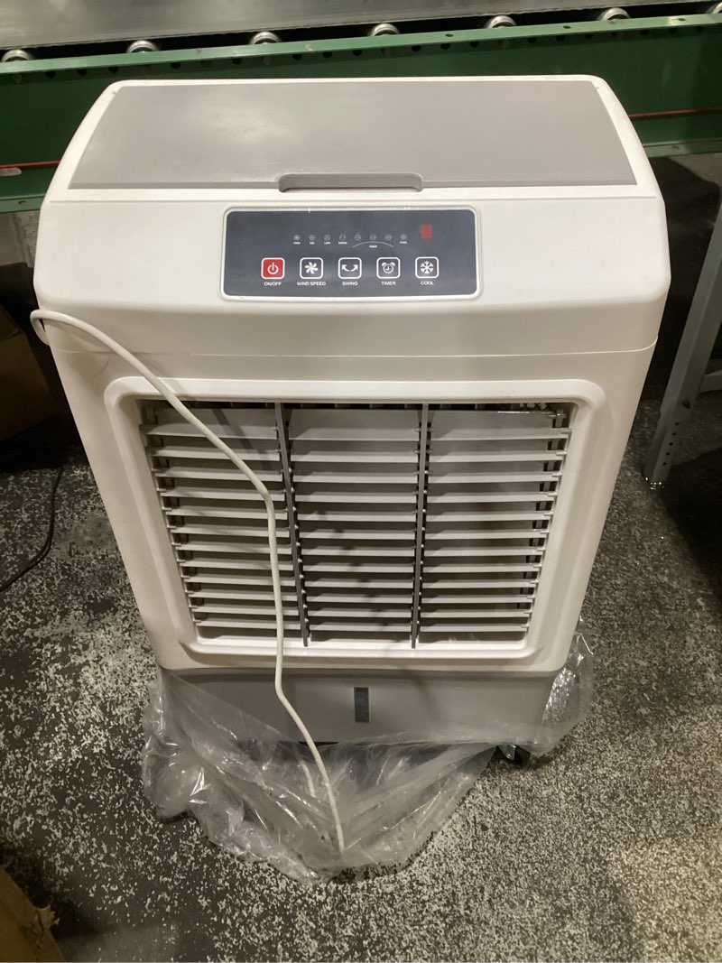 Condition photo showing As Is for (USED, NOT TESTED, INCOMPLETE PARTS) FANCOLE Evaporative Air Cooler, 2100CFM Windowless Air Conditioner Cooling up to 700 Sq.ft, Swamp Cooler Air Conditioner w/2 Modes & 3 Speeds, 7H Timer & Remote, Portable for Room Garage Patio