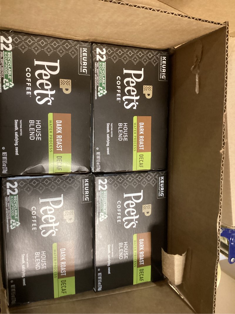 bb12/08/2025) peet's coffee, dark roast decaf keurig k-cup pods, decaffeinated arabica coffee - decaf house blend 88 count (4 boxes of 22 k-cup pods)