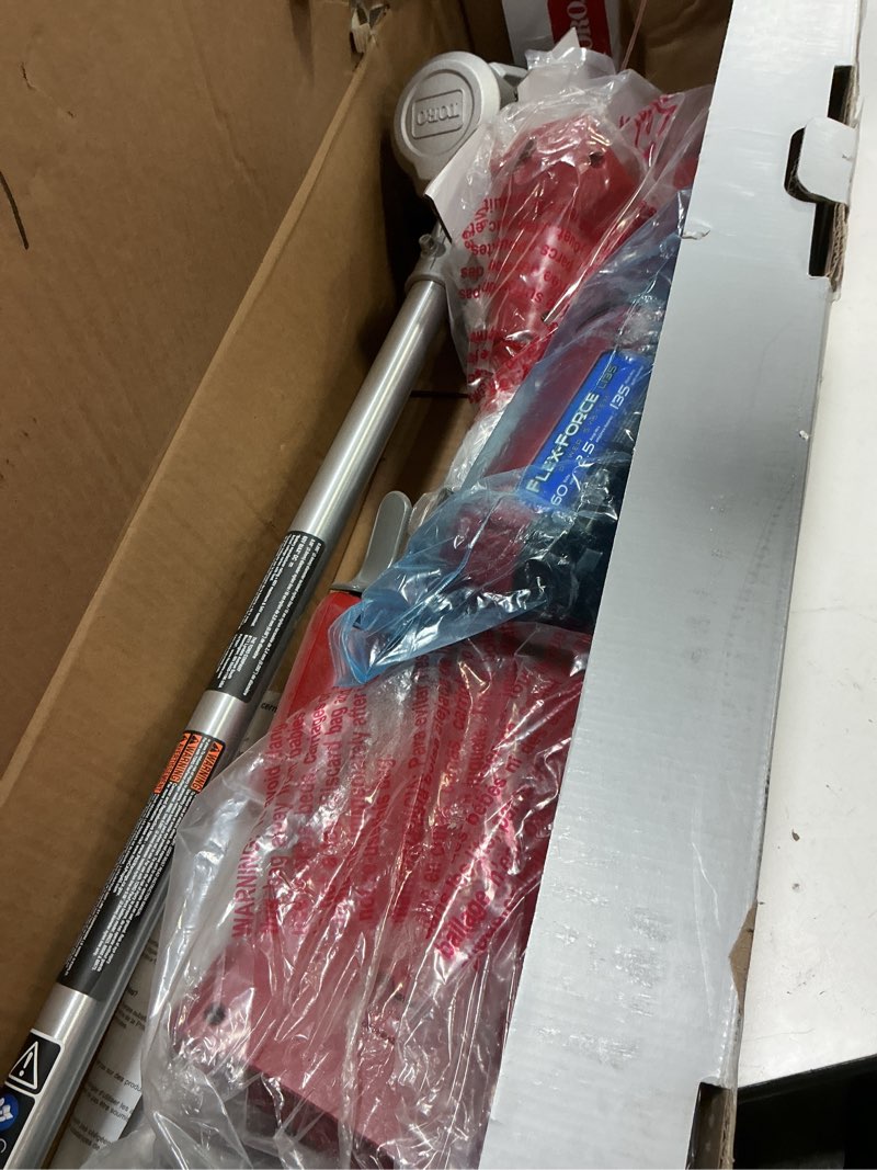 Condition photo showing As Is for Toro Flex-Force Power System 60V Max Lithium-Ion Brushless Cordless 14/16 Inch Electric String Trimmer with 2.5Ah Battery and Charger, Black/Red