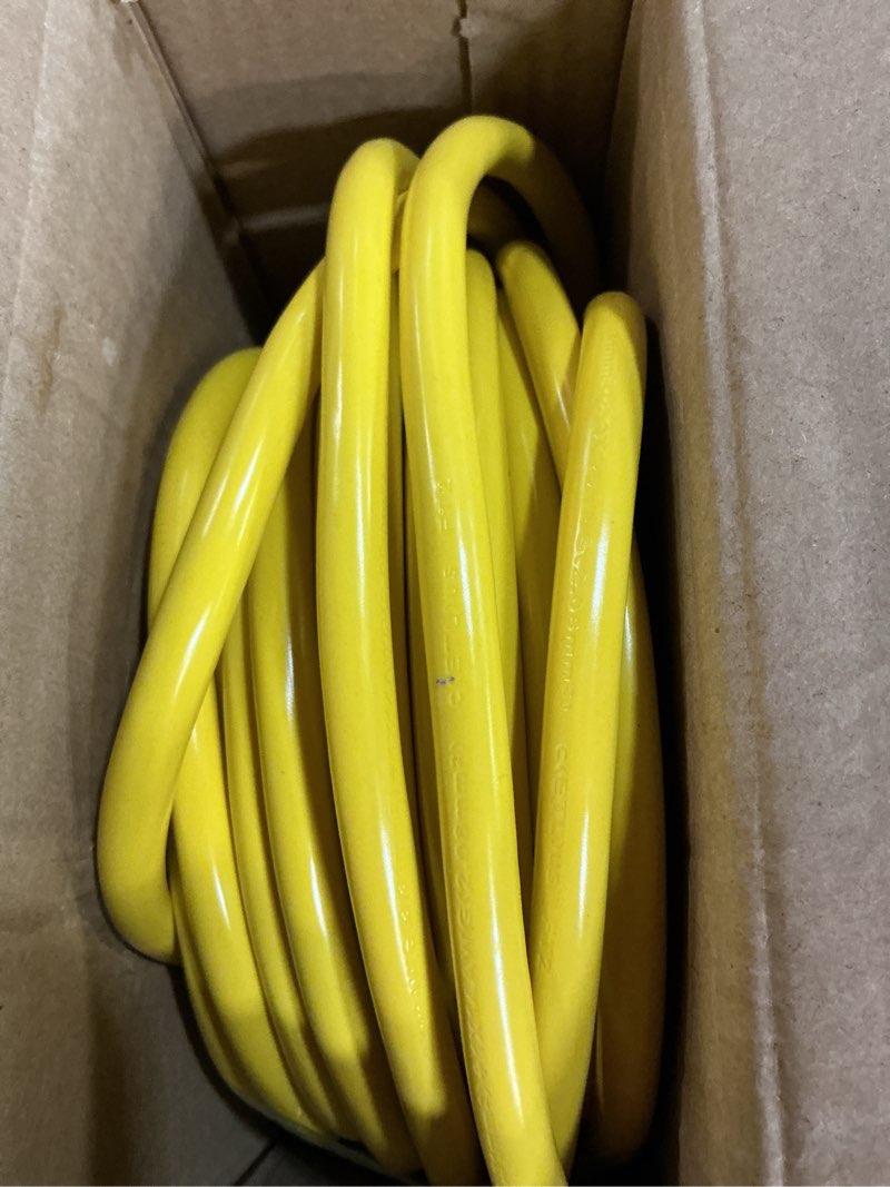 Condition photo showing New/Like New for 12 gauge 50 ft heavy duty outdoor extension cord waterproof with lighted end,yellow 12 gauge extension cord flexible and cold resistant 3 prong grounded plug,15amp 1875w sjtw etl listed 50ft