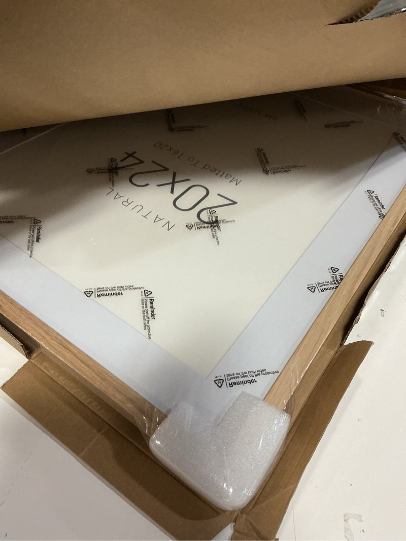 Condition photo showing New/Like New for Minimalist 20x24 Picture Frame Matted to 16x20, Natural Solid Oak Wood Poster Frame, Lightweight for Wall Mounting(Single, Oak) 20\"x24\" - 1pk Oak