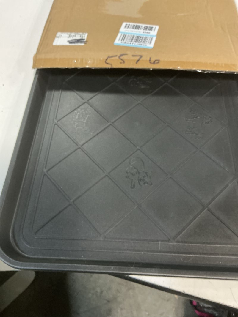 Condition photo showing New/Like New for all-weather boot tray - water-resistant plastic mud pan, pet food tray, and outdoor or indoor shoe mat for entryway by stalwart (black) small