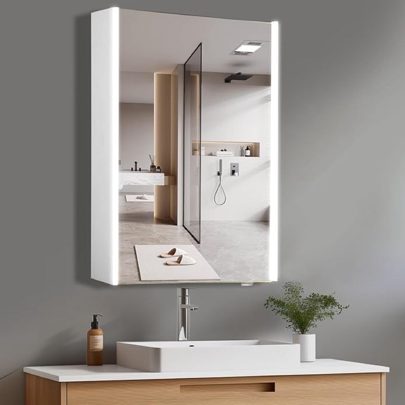 28x19-1/4inch LED Medicine Cabinet Lighted Bathroom Mirror, Stepless Dimmable, 3000K/5500K Color Temperature Wall Mounted Makeup Mirror, Adjustable Shelf (Assembly Required)