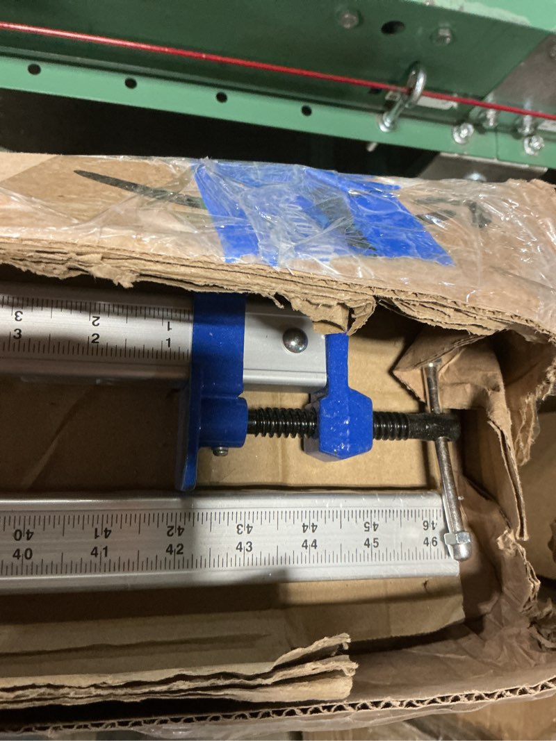Condition photo showing As Is for feirong 48 inch heavy duty bar clamps (2 pack) - dual-scale ruler (inch & cm), 330lb capacity, 90° angled jaws for cabinet making, door assembly, professional woodworking (blue) 48-inch 2 pack