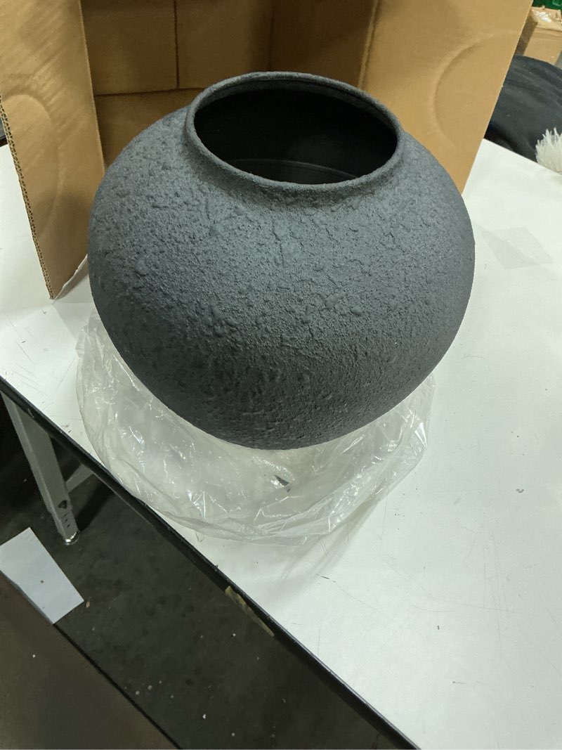 Condition photo showing New/Like New for SilkSerenade Large Black Round Vase for Flowers & Table Centerpieces - 11 Inch Rustic Textured Earthy Stone Look, Matte Big Vessel Decorative Arina Modern Farmhouse Wabi Sabi Decor Living Dining Room Black Large Round