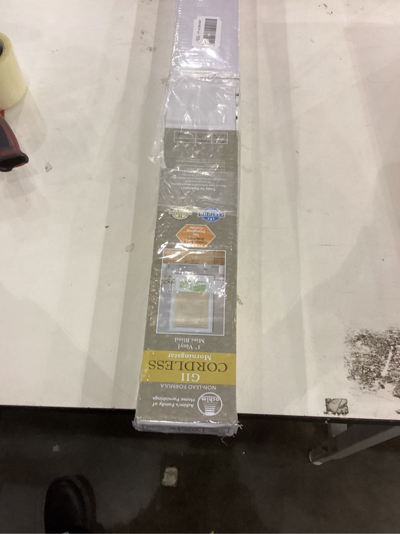 Condition photo showing New/Like New for Cordless Light Filtering Mini Blind - 33 Inch Width, 64 Inch Length, 1" Slat Size - Alabaster - Cordless GII Morningstar Horizontal Windows Blinds for Interior by Achim Home Decor 33"W x 64"H Alabaster