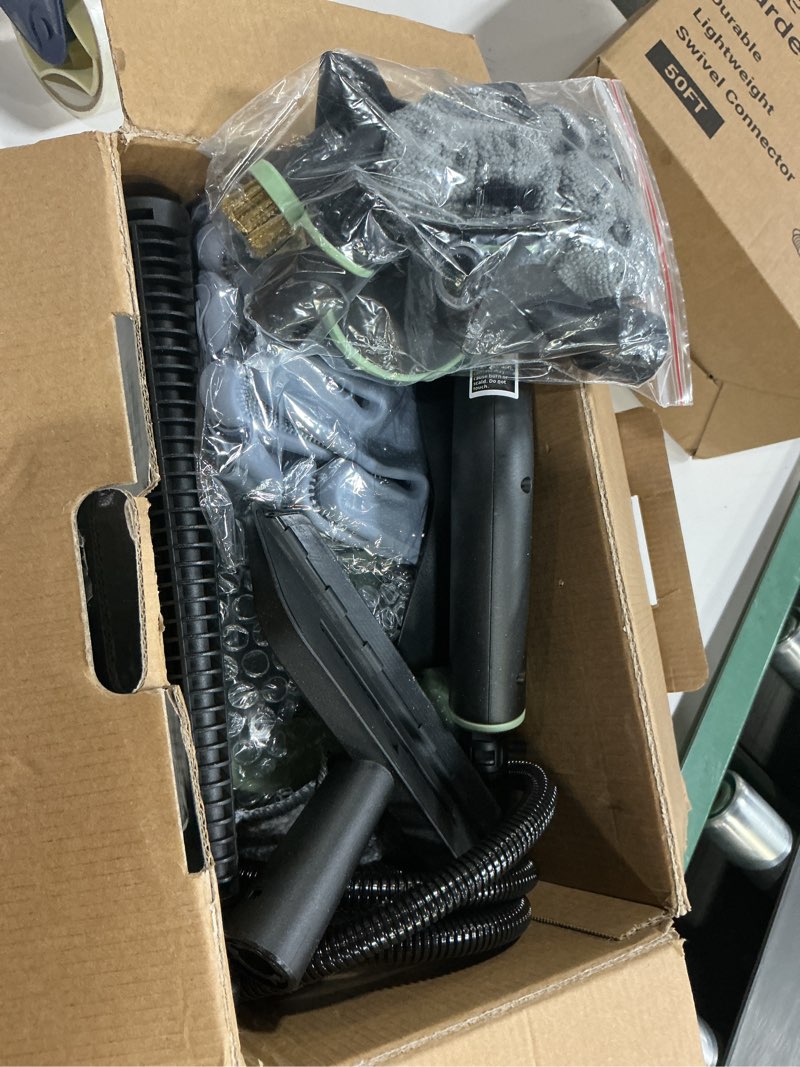 Condition photo showing New/Like New for steam cleaner, portable steamer for cleaning with 16pcs accessories, 6-level adjustable, 15s heat-up, handheld steam cleaner for home for tile, grease, dirt, grout, car detailing, green