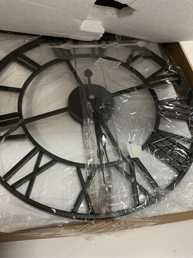 Condition photo showing Good Condition for 1st owned 16 inch wall clock - metal retro roman numeral wall clock, almost silent, easy to read for living room decor/home/kitchen/bedroom/office/school(black) black 16 inch