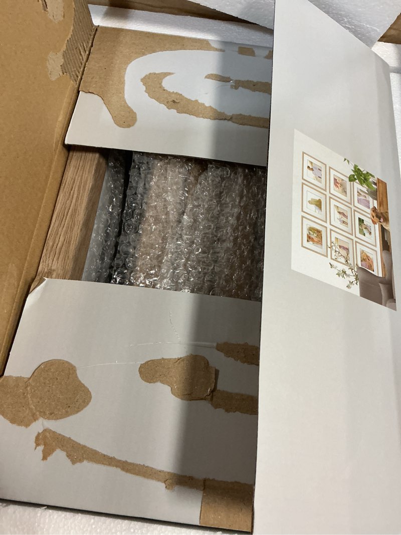 Condition photo showing New/Like New for sheffield home 9 piece gallery wall frame set, 12x12 in. matted to 8x8 in. (light natural) light natural 12x12 inch