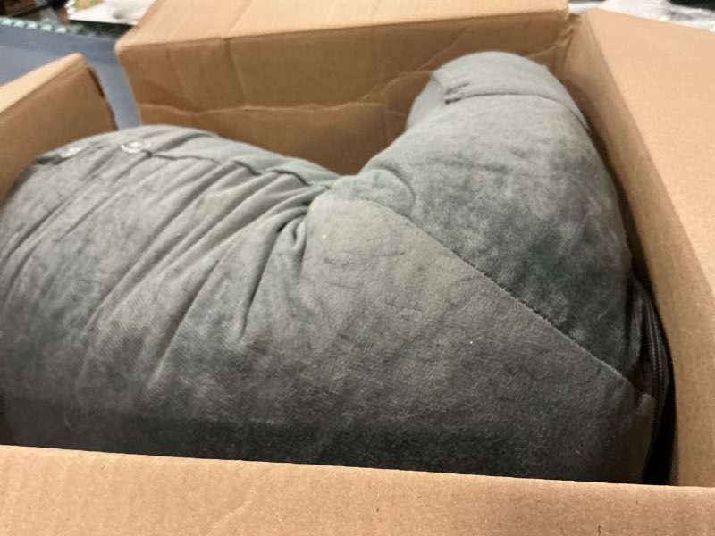 Condition photo showing As Is for reading pillow, adult backrest with detachable neck support, armrests & side pocket, shredded memory foam, washable cover for bed couch floor dorm tv standard grey