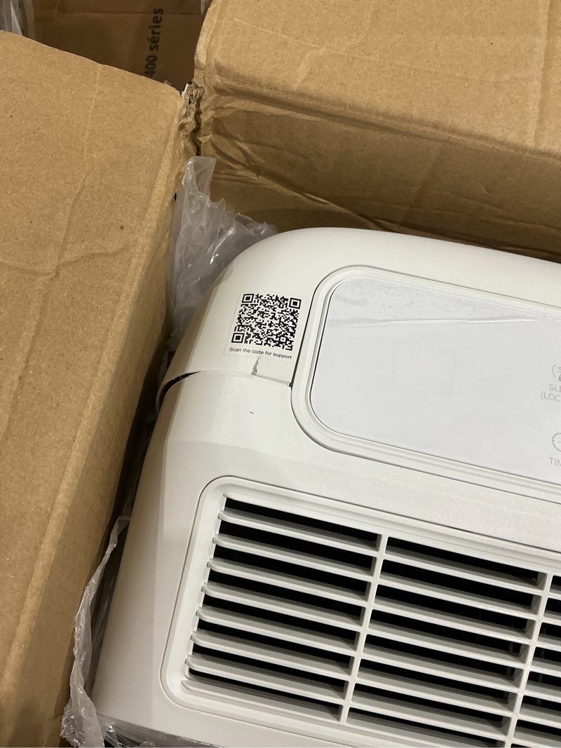 Condition photo showing As Is for knka 2500 sq.ft dehumidifier for basement with drain hose max 34 pints, dehumidifiers for home, bedroom, bathroom, large room, three modes, intelligent humidity control, dry clothes, 24hr timer