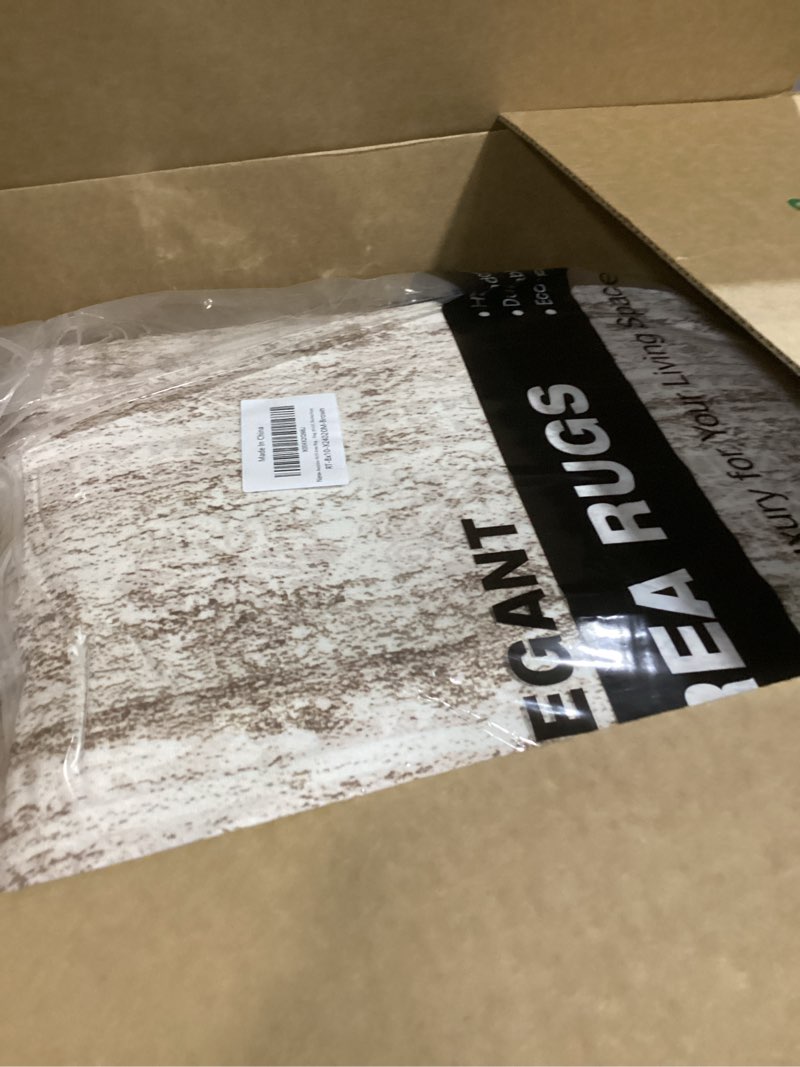 Condition photo showing Good Condition for 8x10 area rugs for living room, non-slip backing large washable rug for nursery room, vintage abstract bedroom rugs, thin indoor home decor soft farmhouse rug (8'x10', brown/ivory) brown/ivory 8' x 10' (rectangular)