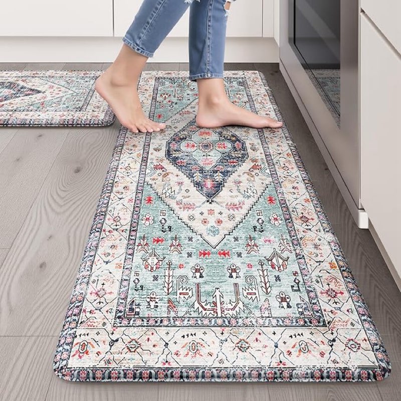 Anti Fatigue Mats for Kitchen Floor Set of 2, Waterproof Non-Skip Kitchen Rugs,Ergonomic Kitchen Floor Mats Cushioned,Comfort Foam Standing Mat for Office,Laundry Room,Sink,Counter, Desk(Blue)
