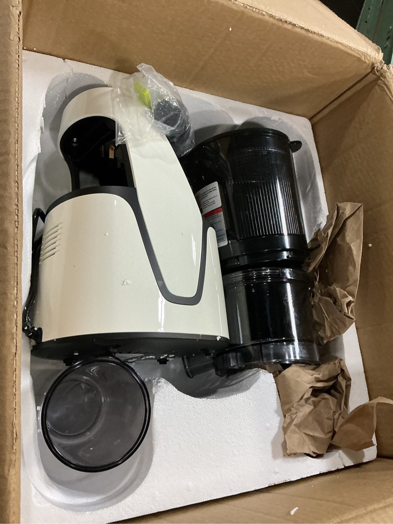 Condition photo showing As Is for EanOruus Juicer Machines, 3-in-1 Cold Press Juicer with 6.5" Extra Large Chute, 100oz Large Capacity, AC Motor, Makes Juice, Nut Milk & Sorbet, Bright White
