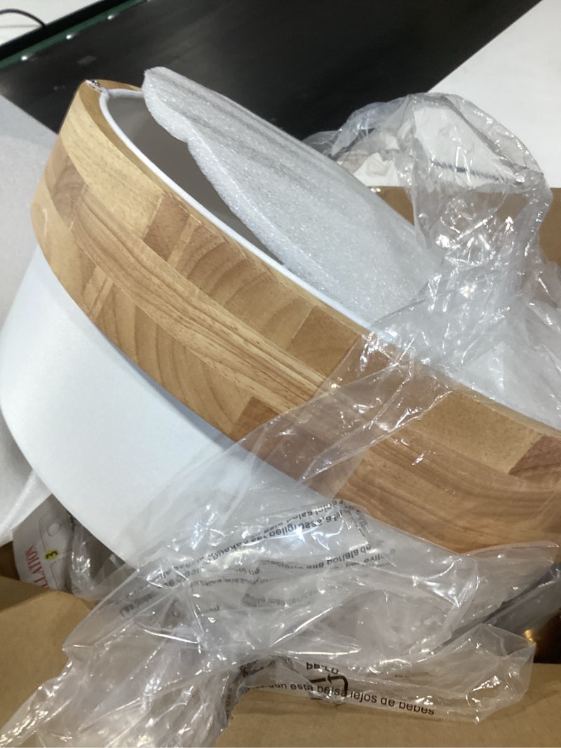 Condition photo showing New/Like New for dimmable wood led flush mount ceiling light, 5cct 2700k-6000k modern round close to ceiling lighting fixtures, minimalist white ceiling lamp for bedroom, kitchen, hallway, laundry room 11.8" white-dimmable