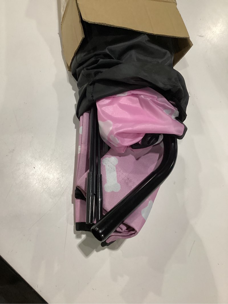 Condition photo showing As Is for elevated covered dog bed - 36" x 36" x 30" - dog shade canopy lounger for small & large dogs (up to 110 lbs) - portable & durable - cooling, uv & water resistant with mesh windows - pastel pink