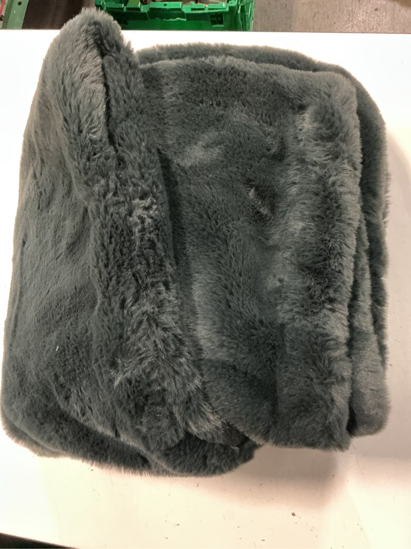 Condition photo showing As Is for luxury faux fur throw, 50x60, slate