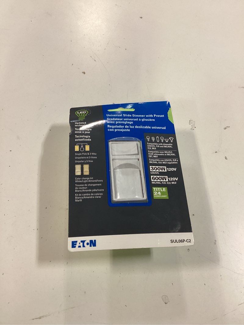 Condition photo showing As Is for Eaton Universal Single-pole/3-way LED Decorator Light dimmer White/Light Almond/Ivory Item #1614057 | Model #SUL06P-C2-KB-LW