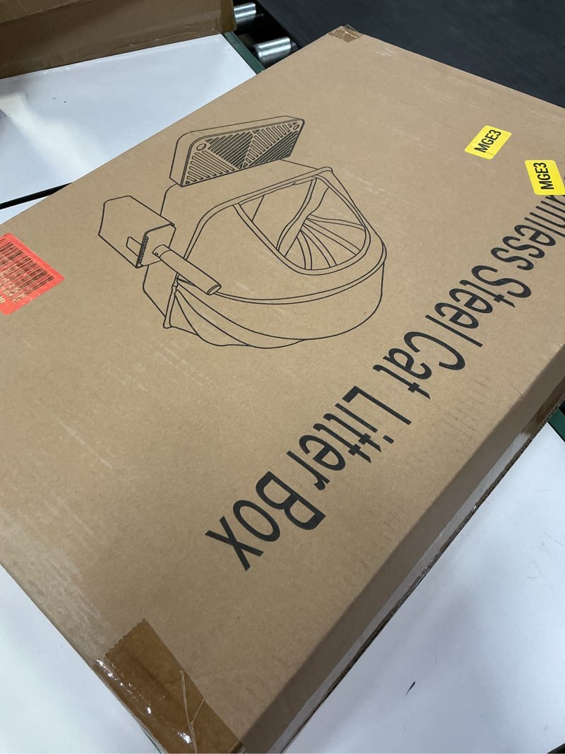 Condition photo showing New/Like New for Enclosed Stainless Steel Cat Litter Box with Oxford Lid, 24" Lx16 Wx17 H Extra Large Litter Box for Big Cats, Anti-Leakage, Odor Control Litter Pan Tray with Litter Scooper,Non Stick Smooth Surface