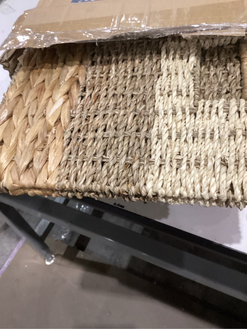 Condition photo showing Good Condition for chi an home 12x12 storage cube bins wicker storage basket for cube shelf, natural foldable square baskets for storage, large woven cube storage bin with handle, baskets for pantry, bedroom set of 4 11.8 x 11.8 in