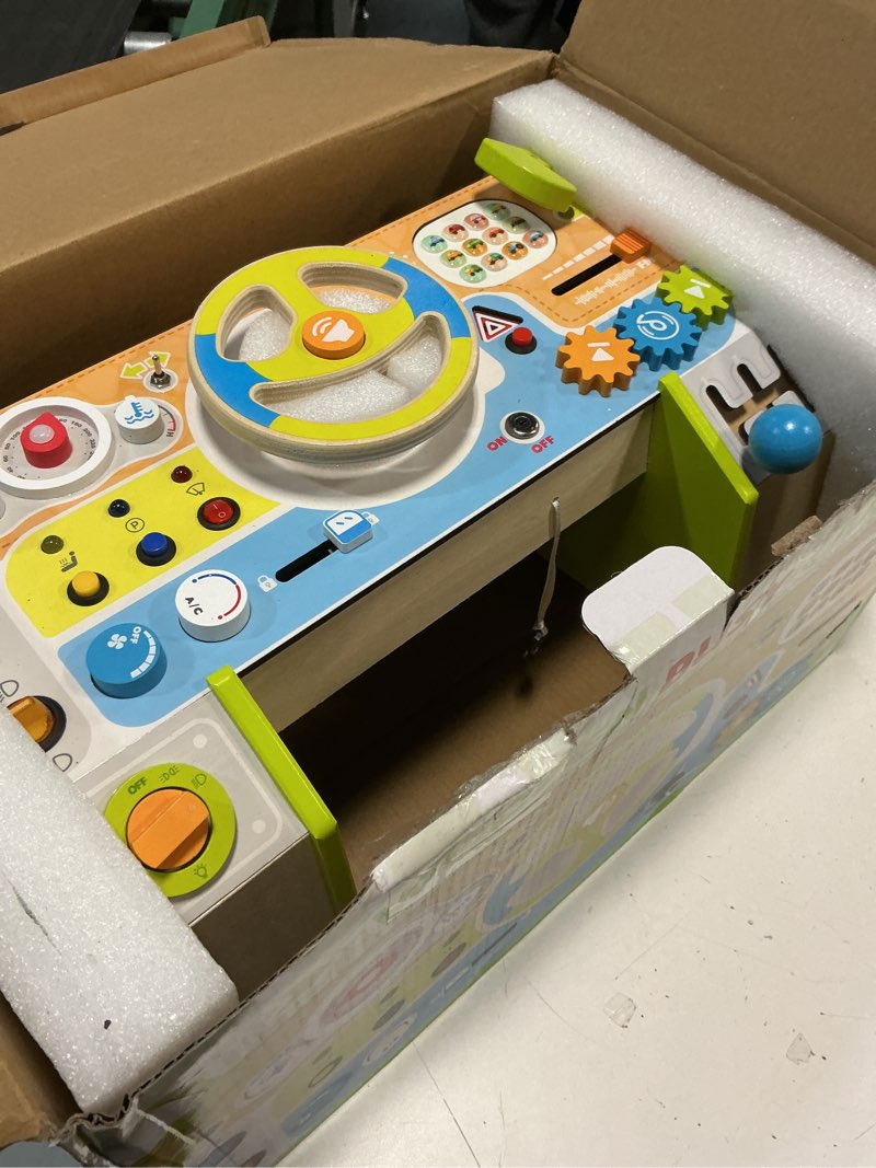 Condition photo showing Good Condition for montessori busy board car steering wheel toy for toddlers 1-3, wooden sensory activity board with light sound, educational toys for fine motor skills, birthday gift for boys girls