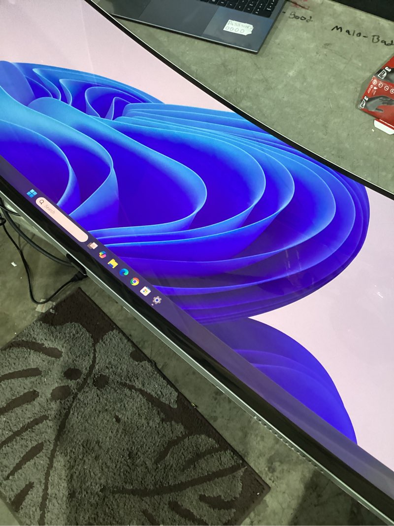 Condition photo showing As Is for slight screen flicker, screen also dim with possible backlight issue with grey tone color as is!!     samsung 49" odyssey curved gaming monitor, 240hz, 0.03ms, dqhd, g-sync compatible, freesync premium pro, oled, adjustable stand  t