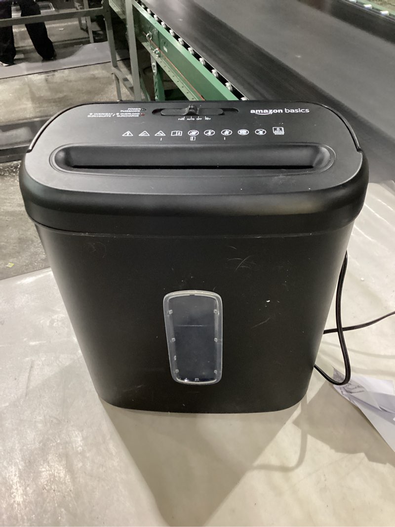 Condition photo showing As Is for Amazon Basics 8-Sheet Cross Cut Paper Shredder and Credit Card Shredder - Black 8 Sheet Black