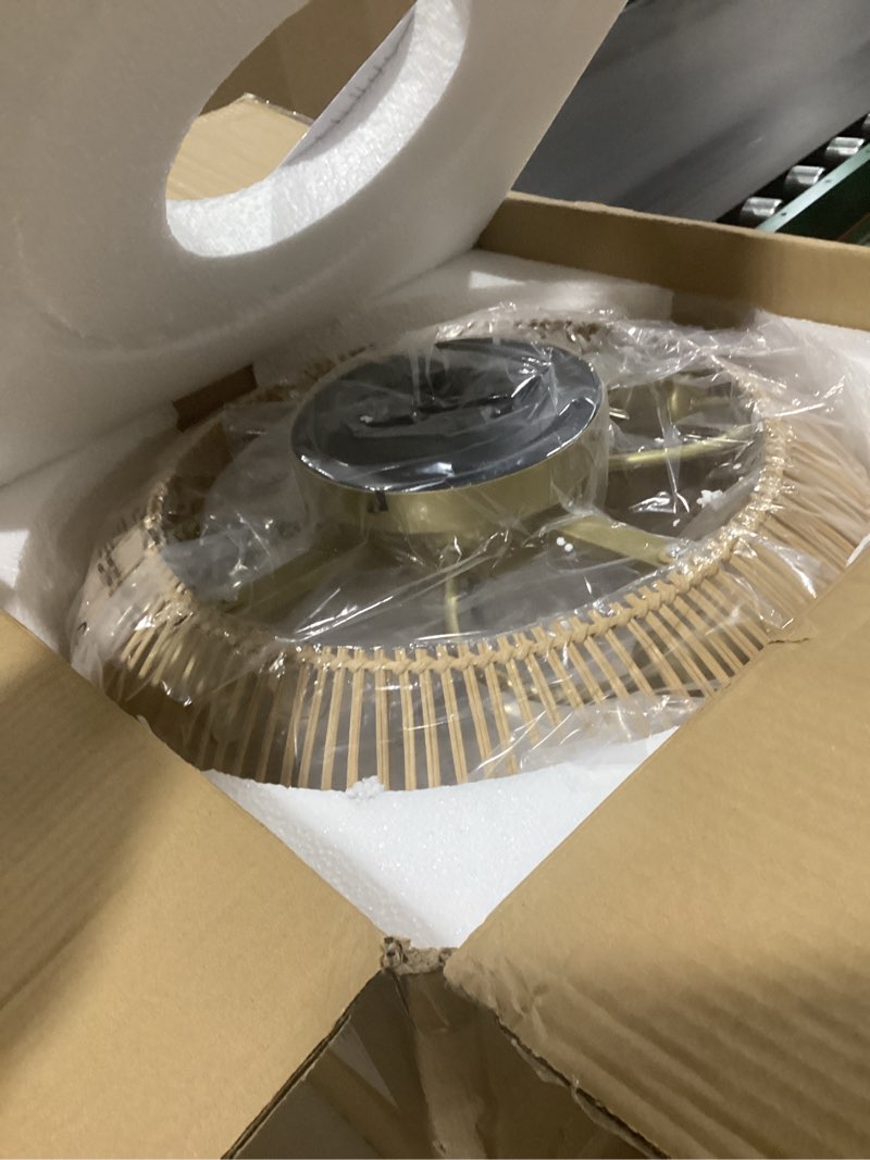 Condition photo showing Good Condition for 20" Boho Caged Ceiling Fan with Lights Flush Mount, Low Profile Rattan Ceiling Fans with Lights and Remote Control, Enclosed 6 Speeds for Bedroom, Living Room, Kitchen 20 Inch / Boho / Caged / Rattan / Flush Mount