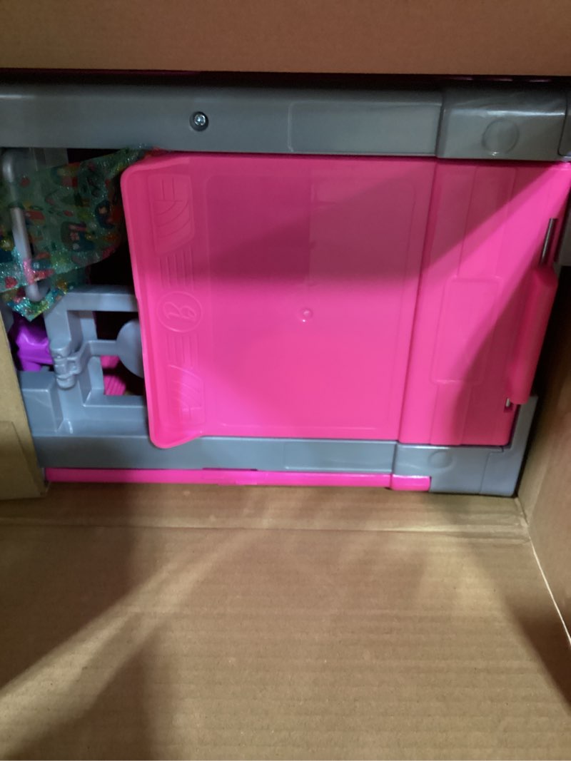 Condition photo showing Good Condition for barbie camper, doll playset with 60 accessories, 30-inch-slide and 7 play areas, dream camper