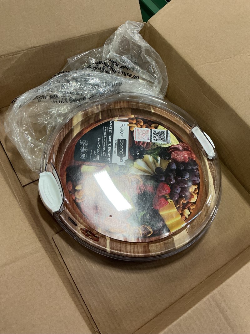 Condition photo showing Good Condition for FARBERWARE Build-a-Board Cutting Board with Single Compartment and Clear Locking Lid for Charcuterie, Snacks, and More, Acacia