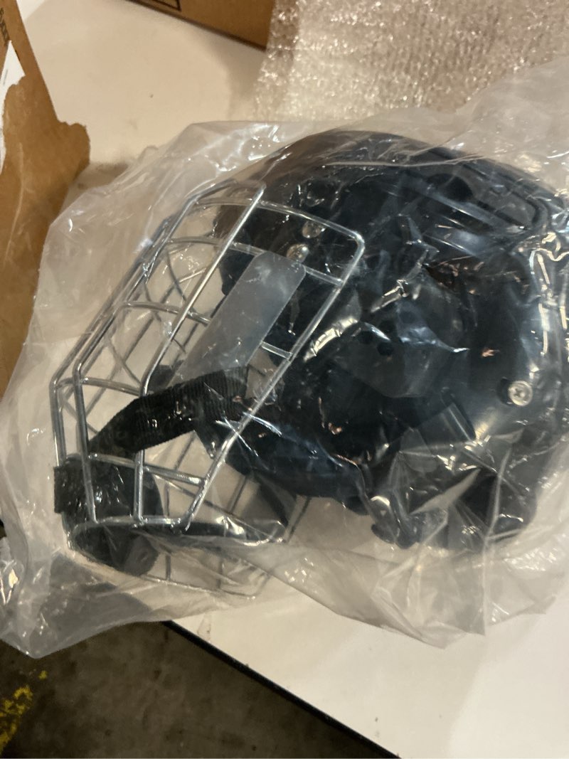 Condition photo showing New/Like New for Sabary Adult Black Hockey Helmet Combo with Facemask Cage, High Density Foam, Adjustment Head Circumference, Integrated Ear Covers, Adjustable Chin Strap Medium