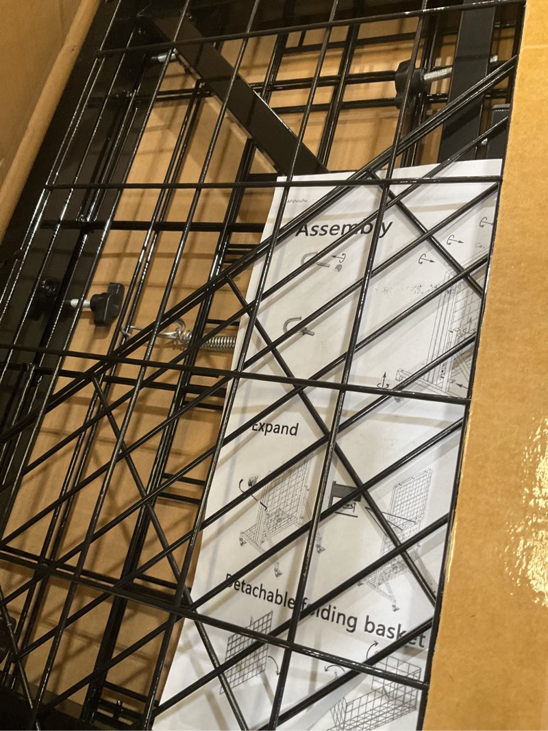 Condition photo showing Good Condition for foldable grid wall panels, gridwall panels with folding baskets, tool-free assembly and folding, for storage and retail merchandise display (black)