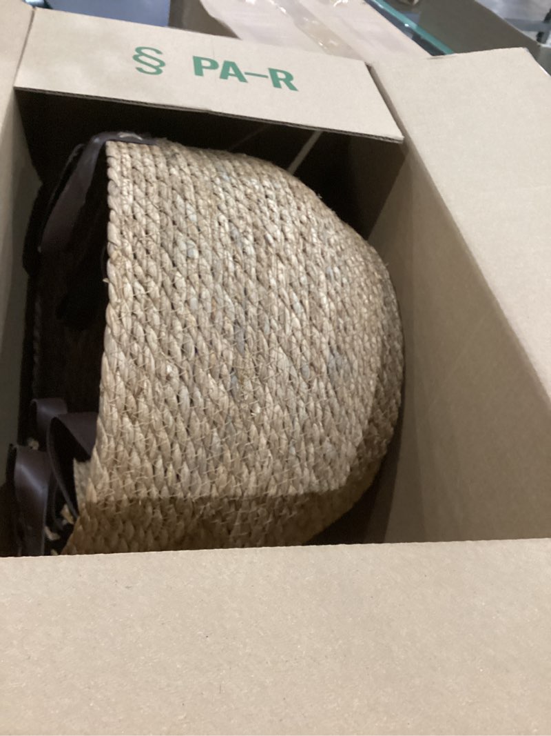 Condition photo showing Good Condition for GIB Round Wicker Woven Seagrass Storage Baskets with Leather Handles Set of 3, Natural Decorative Braided Rope Wicker Baskets Bins for Shelves Blankets Organizing, 13", 12" & 11"