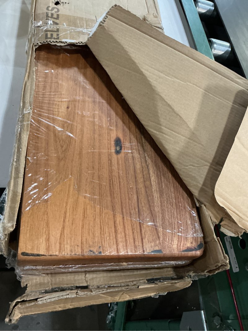 Condition photo showing As Is for fun memories 40 inch floating shelves, rustic solid wood wall shelves set of 2, 8 inch deep floating shelf for bathroom, bedroom, heavy-duty wooden shelf wall-mounted for home decor & storage usa-sourced tiger wood 40"w x 8"d